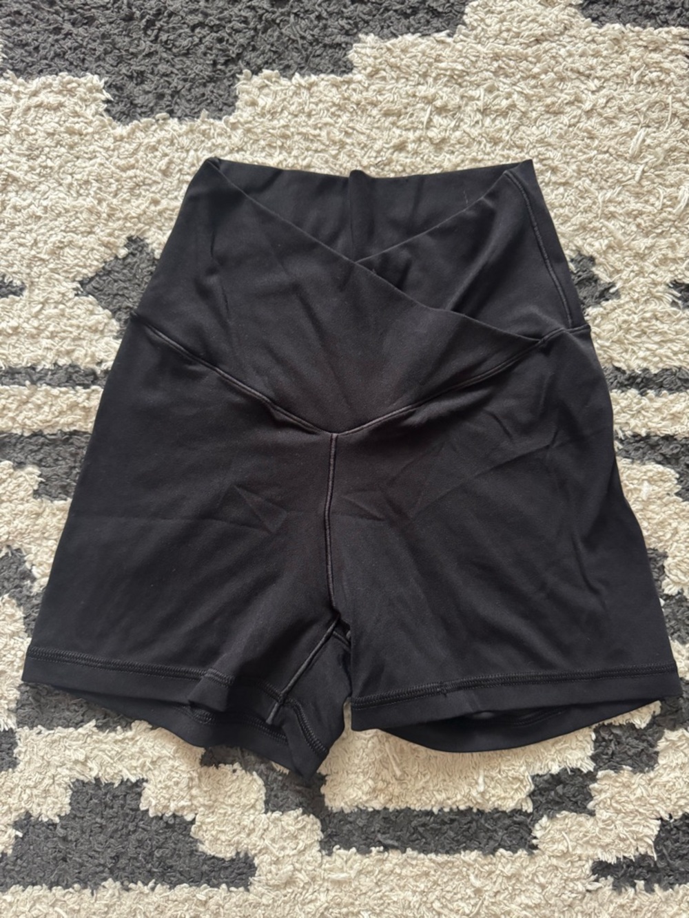 aerie Real Me Shortie Black High-Rise Bike Shorts with Crossover Waistband